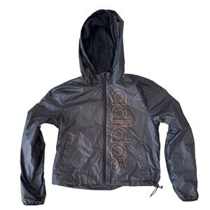 Adidas Womens M Windbreaker Jacket With Hood Black Polyester & Nylon